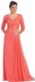 V-Neck Lace Top Long Formal Mother of the Bride Dress in Coral